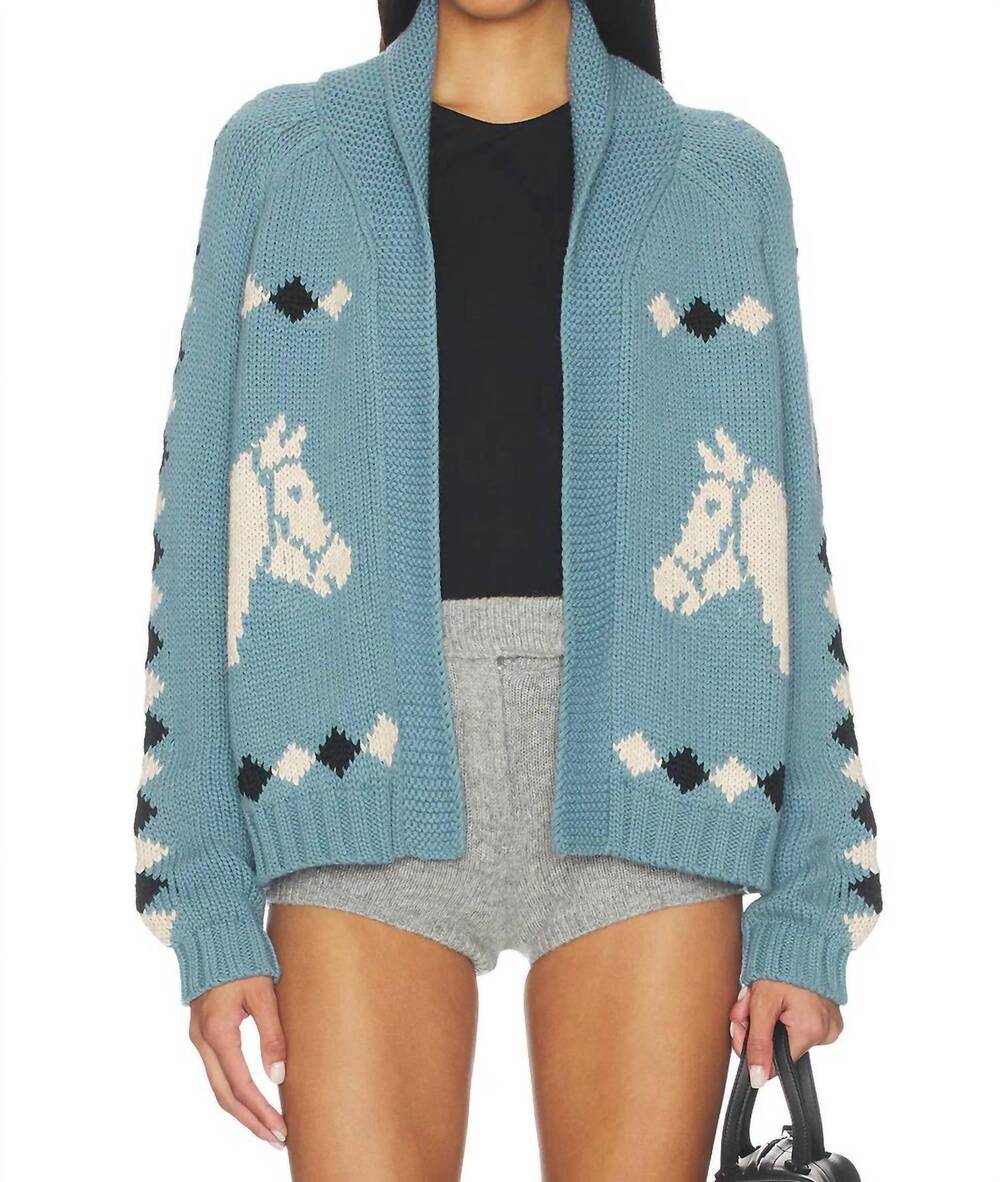 NEW THE GREAT. stable lodge open front cardigan in blue bell